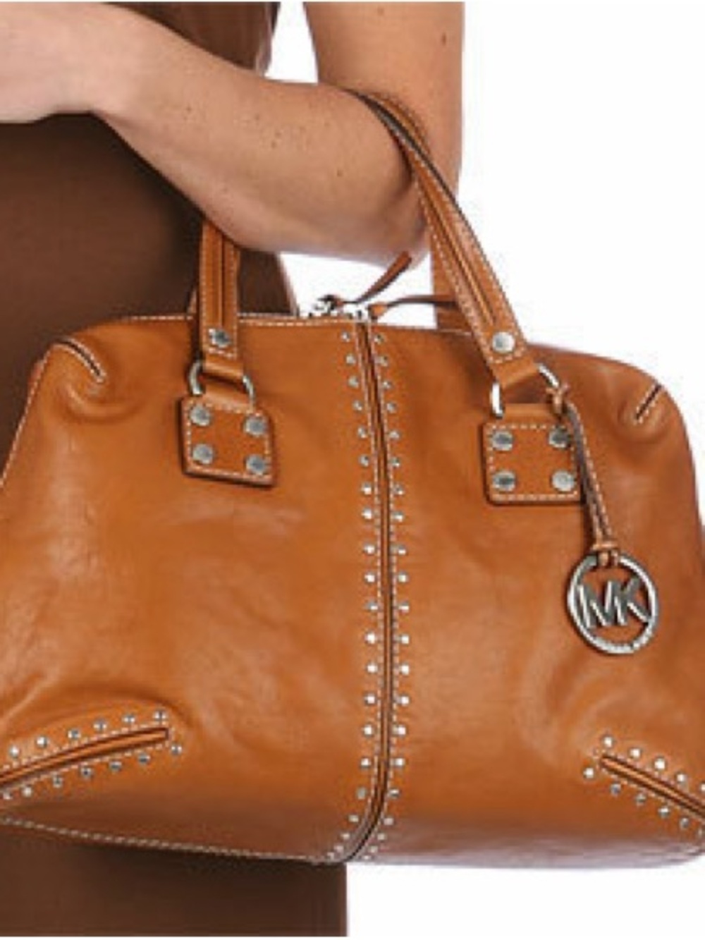 Vintage Michael Kors Astor Tan Leather Tote Bag with Stud Details
